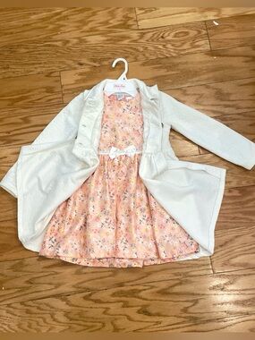 Little Lass Floral Sleeveless Dress With Attached Coat
